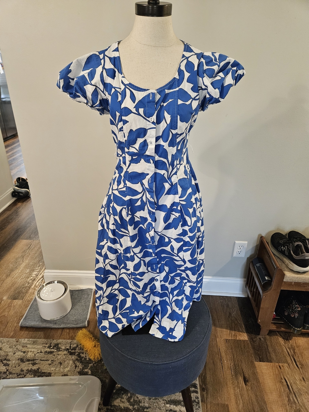 Philosophy Blue and White Floral Button-Front Dress